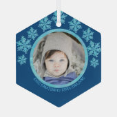 スノーフレークブルーオパールシックなラウンドフォトクリスマス ガラスオーナメント (裏面)