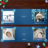 スノーフレークブルーオパールハッピークリスマス4写真 三つ折りクリスマスカード