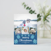 スノーフレークブルーオパール4フォトコラージクリスマス ポストカード (スタンド正面)