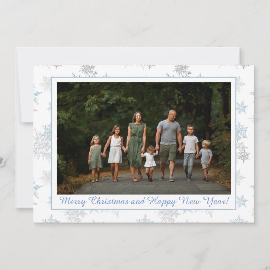 スノーフレークブルーシルバーグレーウィンターワンダーランド写真 シーズンカード (正面)