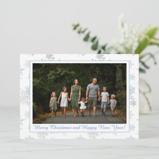 スノーフレークブルーシルバーグレーウィンターワンダーランド写真 シーズンカード (スタンド正面)