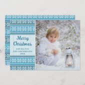 スノーフレークブルーニットセーター写真カスタムグリーティング シーズンカード (正面/裏面)