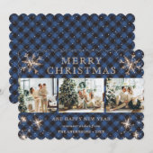 スノーフレークブルーバッファロープレイドフォトコラージュ シーズンカード (正面/裏面)