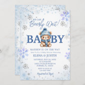 スノーフレークブルーベアーリーウェイベビーシャワー 招待状 (正面/裏面)