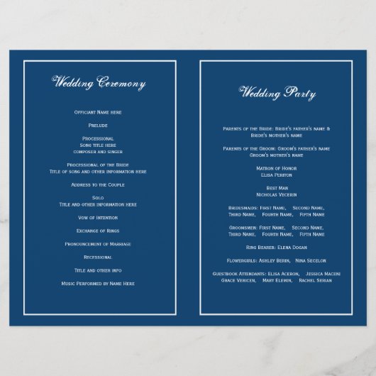 スノーフレークブルー結婚ホワイトの折り畳みプログラム (裏面)