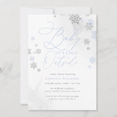 スノーフレークブルー&シルバーグリッターウィンターベビーシャワー 招待状 (正面)