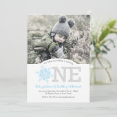 スノーフレークブルー&シルバーグリッター1日目の誕生日写真 招待状 (スタンド正面)