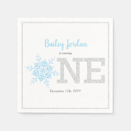 スノーフレークブルー&シルバーグリッター1stバースデーボーイ スタンダードカクテルナプキン