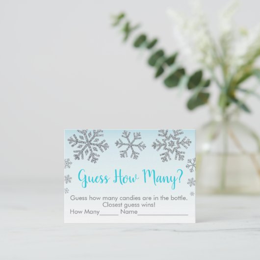 スノーフレークブルー&シルバー推測いくつシャワーゲーム プレイスカード (スタンド正面)