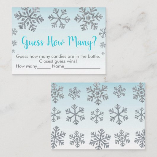 スノーフレークブルー&シルバー推測いくつシャワーゲーム プレイスカード (正面/裏面)