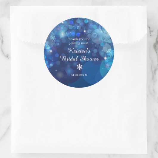 スノーフレークブルー《写真》ぼけ味冬ブライダルシャワー ラウンドシール (バッグ)