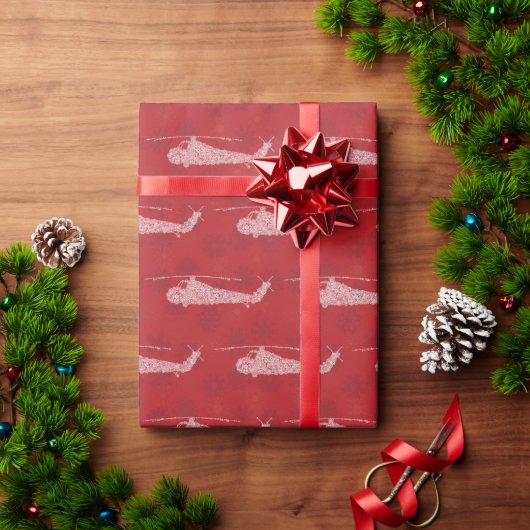 スノーフレークヘリコプター - 赤 ラッピングペーパー (クリスマスギフト)