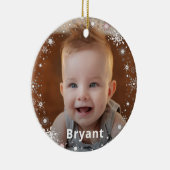 スノーフレークベビーフォト初めてのクリスマスズホリデー セラミックオーナメント (右)
