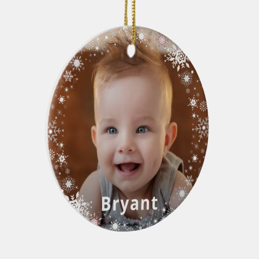 スノーフレークベビーフォト初めてのクリスマスズホリデー セラミックオーナメント (右)