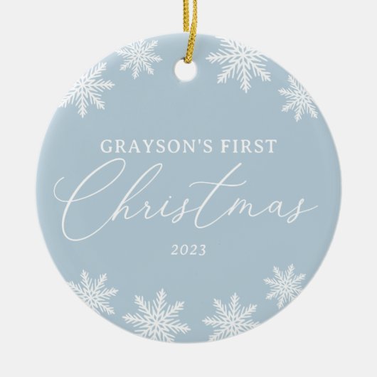 スノーフレークベビー初めてのクリスマス写真 セラミックオーナメント (正面)