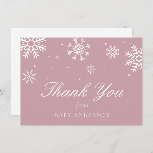 スノーフレークベビー外は寒いありがとう サンキューカード (正面/裏面)