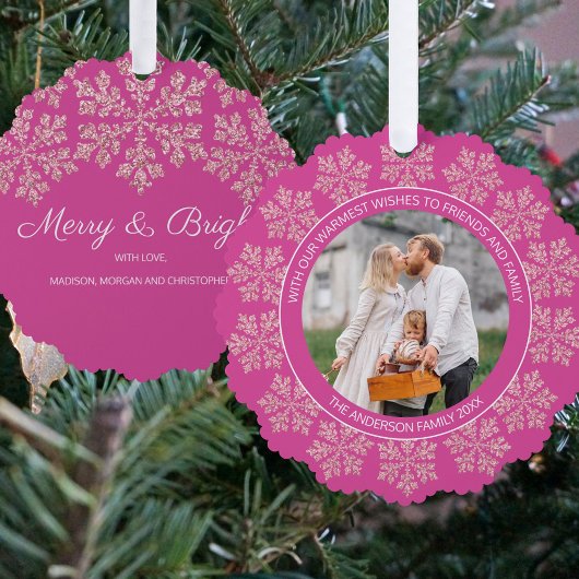 スノーフレークベリきらきら光るーエレガントフォトクリスマス オーナメントカード