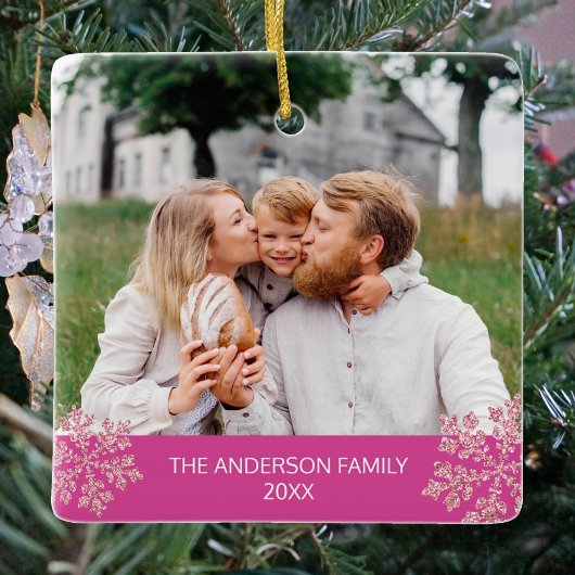 スノーフレークベリきらきら光るートレンディー2フォトクリスマス セラミックオーナメント