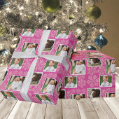 スノーフレークベリきらきら光るー3フォトコラージュクリスマス ラッピングペーパー