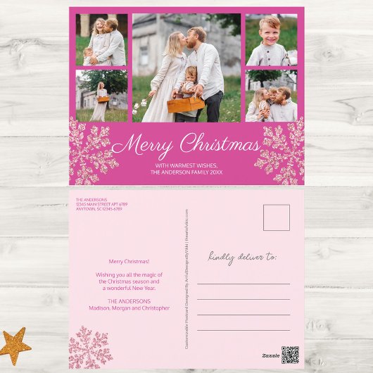 スノーフレークベリきらきら光るー5ファミリーフォトクリスマス シーズンポストカード