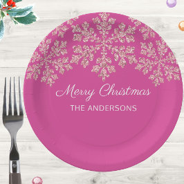 スノーフレークベリーきらきら光るお祝いクリスマス ペーパープレート