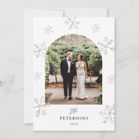 スノーフレークホリディニューライウェズアーチフォトクリスマス シーズンカード (正面)