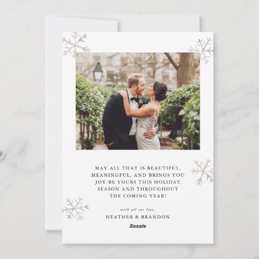 スノーフレークホリディニューライウェズアーチフォトクリスマス シーズンカード (裏面)