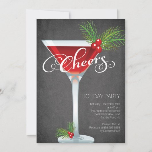 スノーフレークホリデーカクテルパーティの招待状 招待状 (正面)