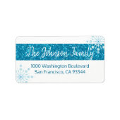 スノーフレークホリデークリスマスブルーグリッター差出人住所 ラベル (正面)