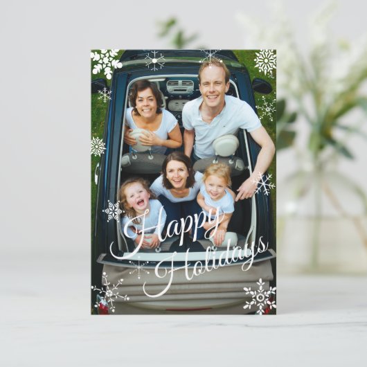 スノーフレークホリデーパーソナライズされたフラットグリーティングカード 招待状 (スタンド正面)