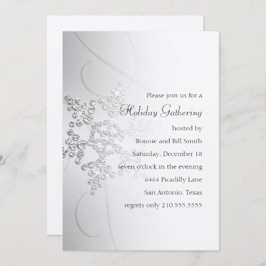 スノーフレークホリデーパーティー招待状 招待状 (正面/裏面)