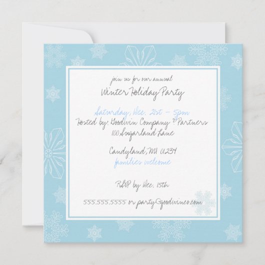 スノーフレークホリデーパーティー招待状 招待状 (正面)