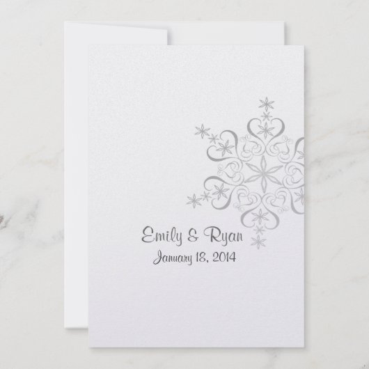 スノーフレークホワイトエレガンスウィンターウェディング 招待状 (裏面)