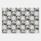 スノーフレークホワイトオパールクリスマス2写真タイポグラフィ ラッピングペーパーシート (正面)