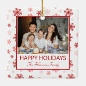 スノーフレークホワイト2写真ハッピーホリデーズファミリー セラミックオーナメント (裏面)