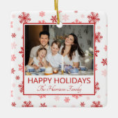 スノーフレークホワイト2写真ハッピーホリデーズファミリー セラミックオーナメント (正面)