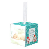 スノーフレークポーラーベア男の赤ちゃん写真テンプレート キューブオーナメント (正面アングル)