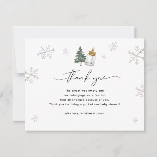 スノーフレークマウンテン冬の赤ちゃんシャワー サンキューカード (正面)