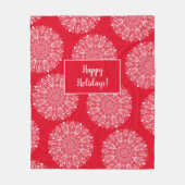 スノーフレークマンダラパターンハッピーホリデーレッドウィンター フリースブランケット (正面)