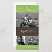 スノーフレークメリークリスマスグリーンフォトカード シーズンカード (正面/裏面)