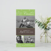 スノーフレークメリークリスマスグリーンフォトカード シーズンカード (スタンド正面)