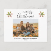 スノーフレークメリークリスマススクリプト家族の写真 シーズンポストカード (正面)