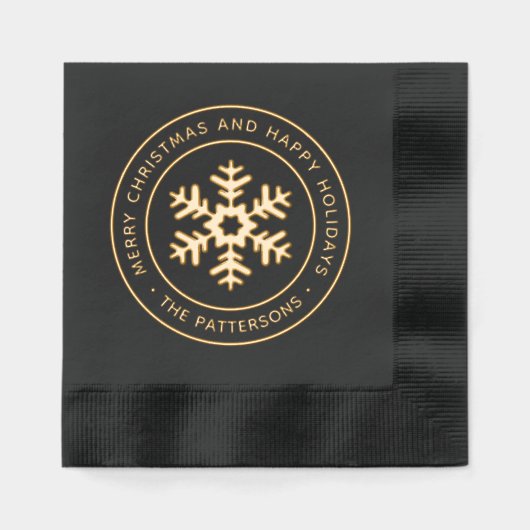 スノーフレークメリークリスマスハッピーホリデーズカスタム 箔ナプキン (正面)