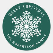 スノーフレークメリークリスマスホリデーグリーン ラウンドシール (正面)