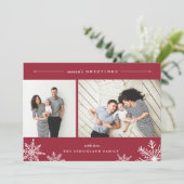 スノーフレークメリーホリデーフォトカード |赤 シーズンカード (スタンド正面)