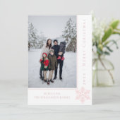 スノーフレークモダンクリスマスフォトカード |ピンク シーズンカード (スタンド正面)