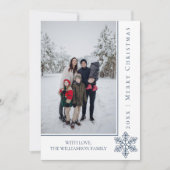 スノーフレークモダンクリスマスフォトカード |青 シーズンカード (正面)