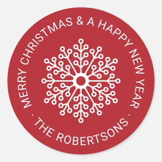 スノーフレークモダンクリスマスプレゼントラベルラウンドスティッカー ラウンドシール (正面)