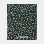 スノーフレークモダンシックエレガントブラック名前をカスタムする フリースブランケット (正面)