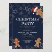 スノーフレークモダンネイビーのクリスマスパーティー 招待状 (正面/裏面)